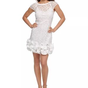 Guess Floral-Lace Ruffled-Hem Sheath Dress